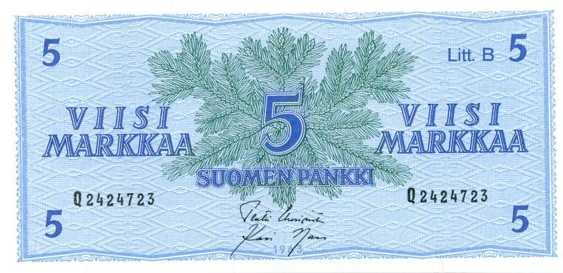 5 Markkaa 1963 Litt.B Q2424723 UNC
